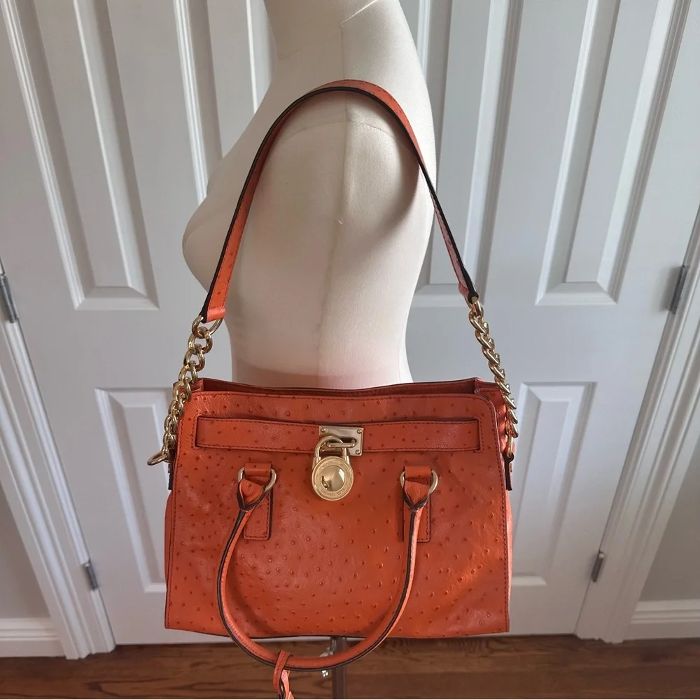 NWOT Michael Kors Orange Ostrage Embossed Leather Shoulder Bag with Gold Accents